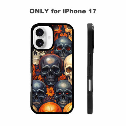 iPhone 17 Case — Skulls Halloween Orange Black Gothic Skulls, Custom Phone Case