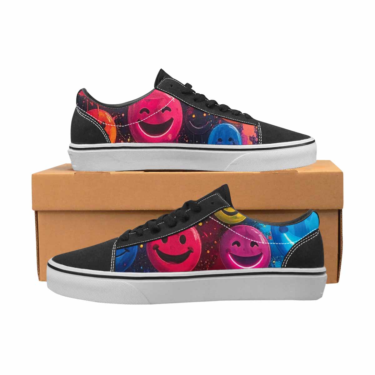 WOMEN'S Smiley Faces × Glow Lace-Up Canvas Melting Art Sneakers