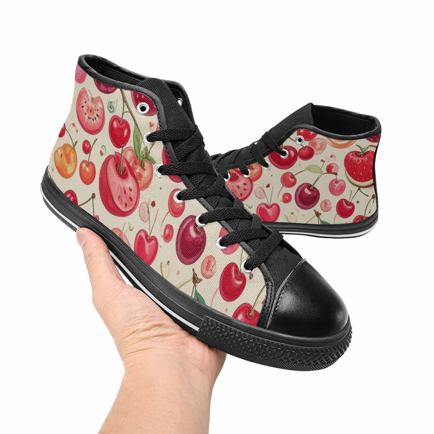 WOMEN'S Cherry Fruit Print High Top Canvas Wallpaper Art Sneakers
