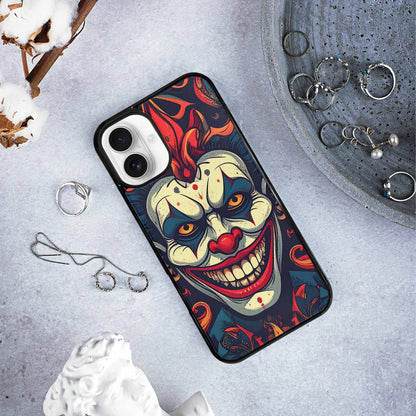 iPhone 16 Plus Case — Evil Circus Heads Faces Overlapping Patterns, Personalized Phone Case