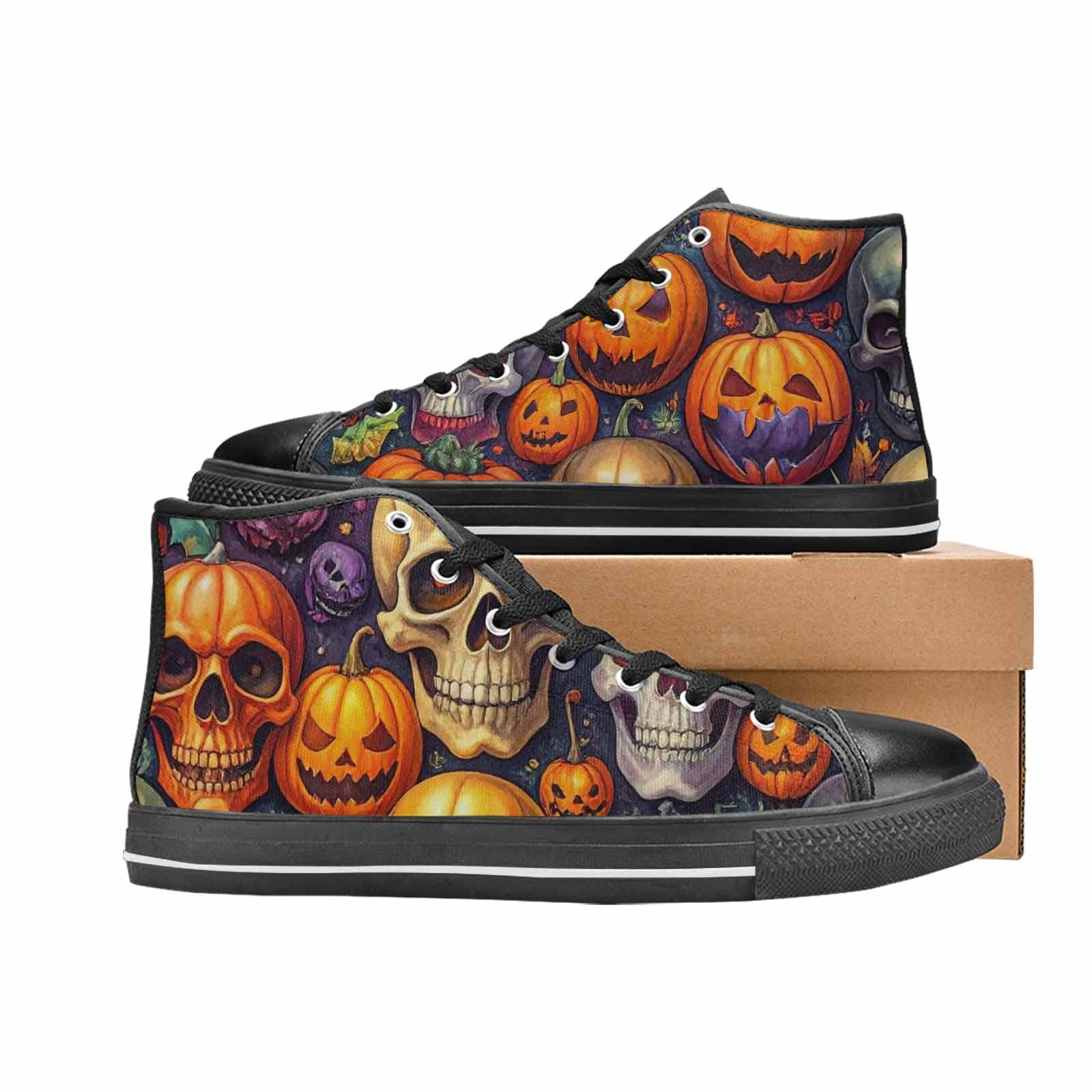 WOMEN'S Skulls - Halloween High Top Canvas Neon Fantasy Custom Sneakers