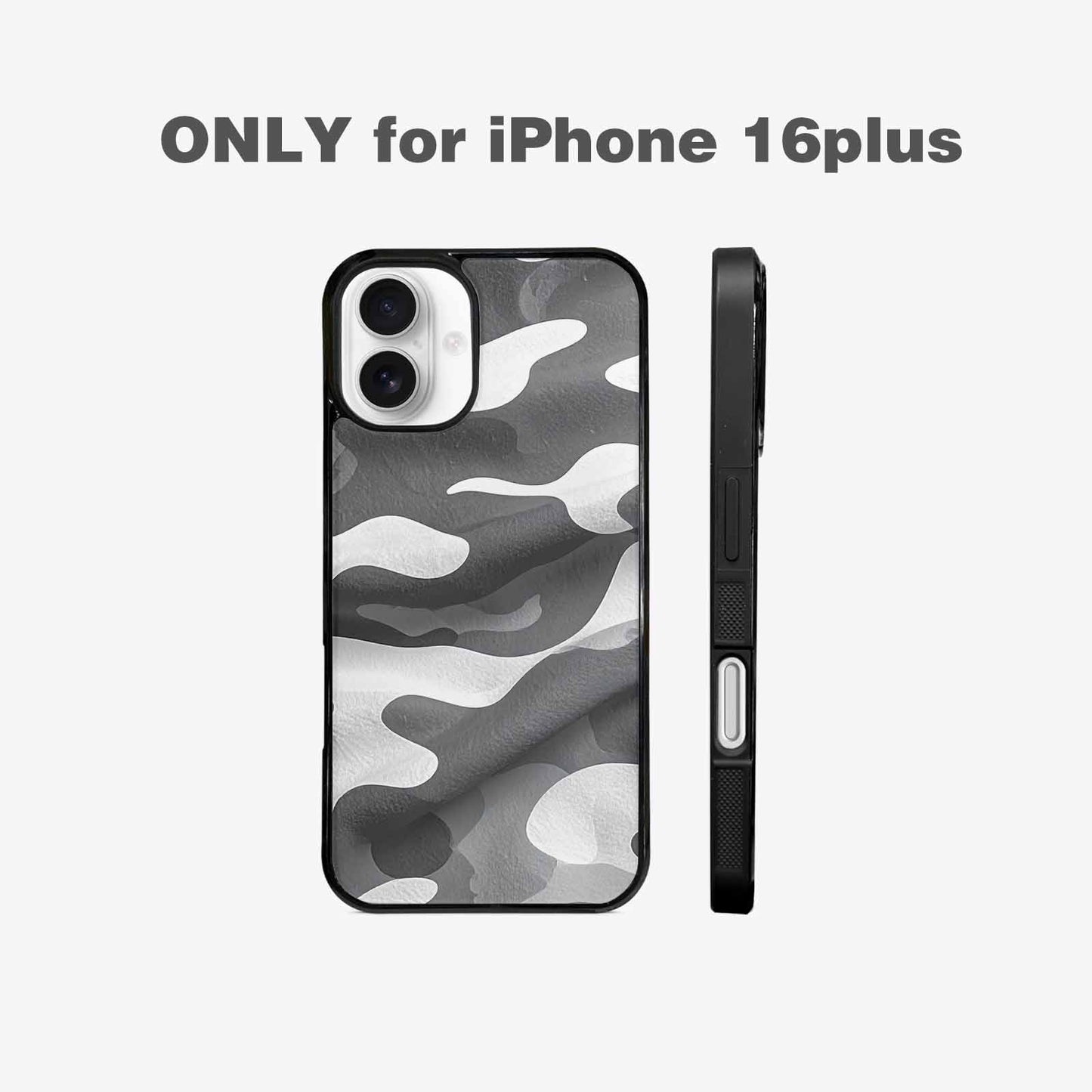 iPhone 16 Plus Case — Grey Camo Print, Original Design Phone Case