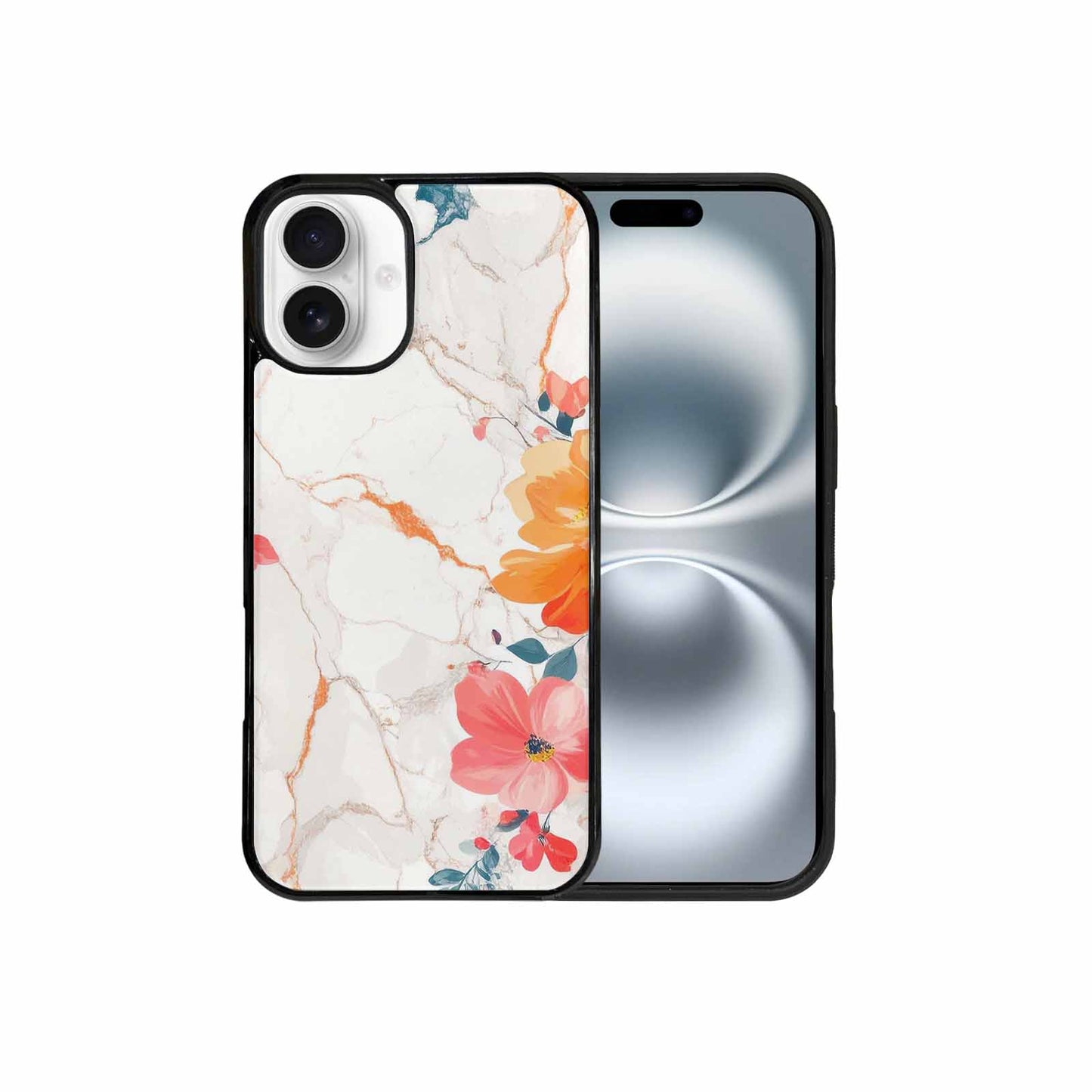 iPhone 16 Plus Case — Marble Floral, Custom Designed Case Cover