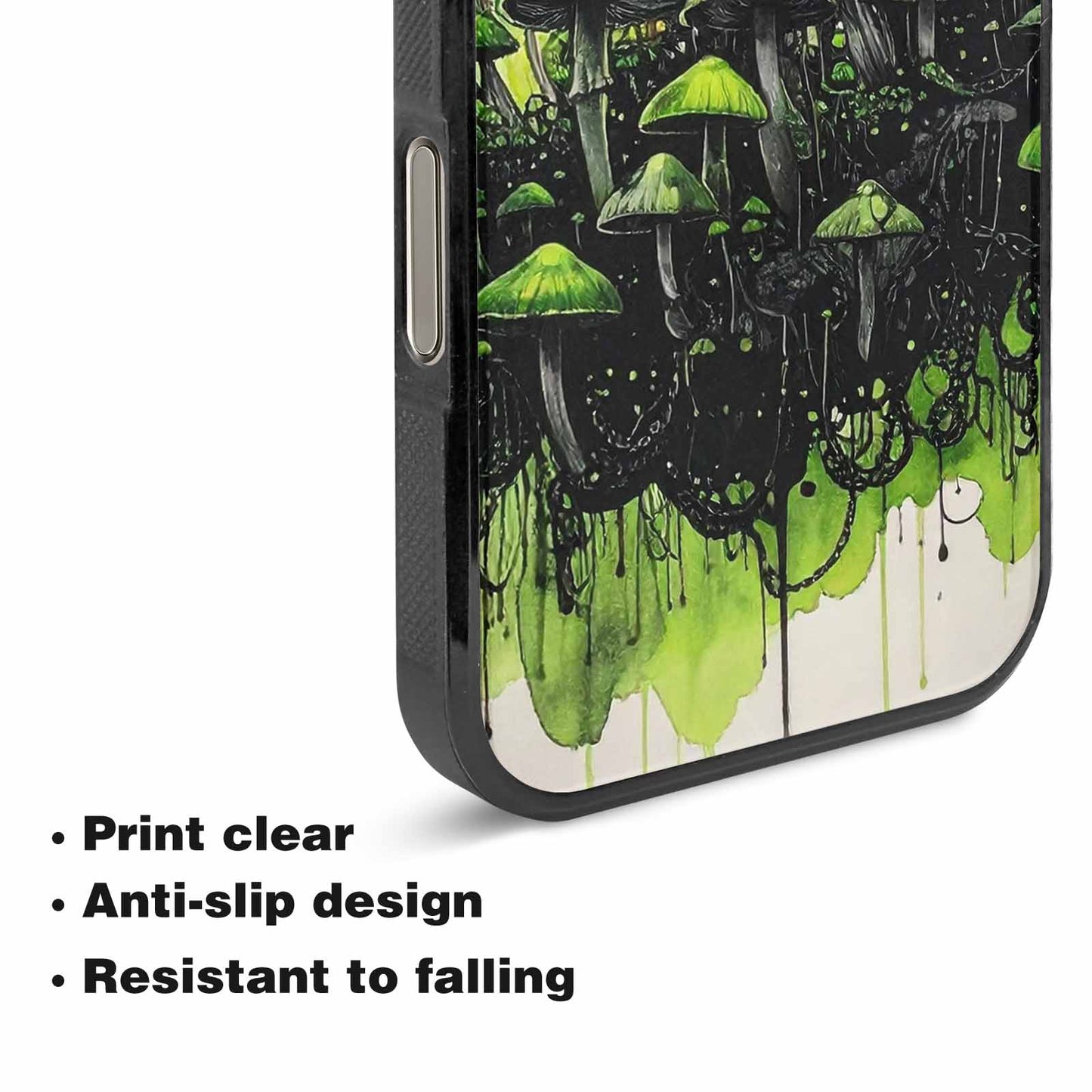 iPhone 16 Pro Max Case — Rainbow Drip Mushrooms Black Green Ink, Custom Phone Case
