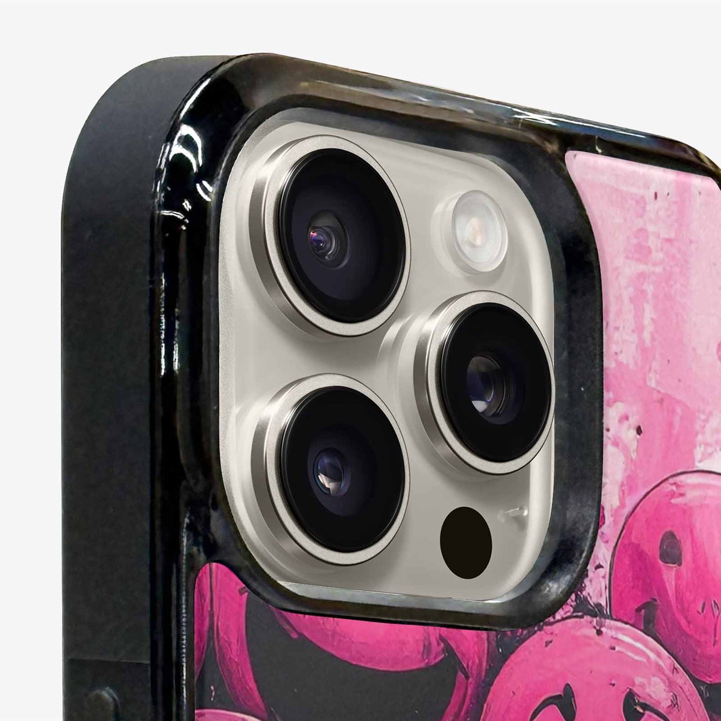 iPhone 16 Pro Case — Melting Moon Smiley Black Pink Ink, Custom Print Case Cover