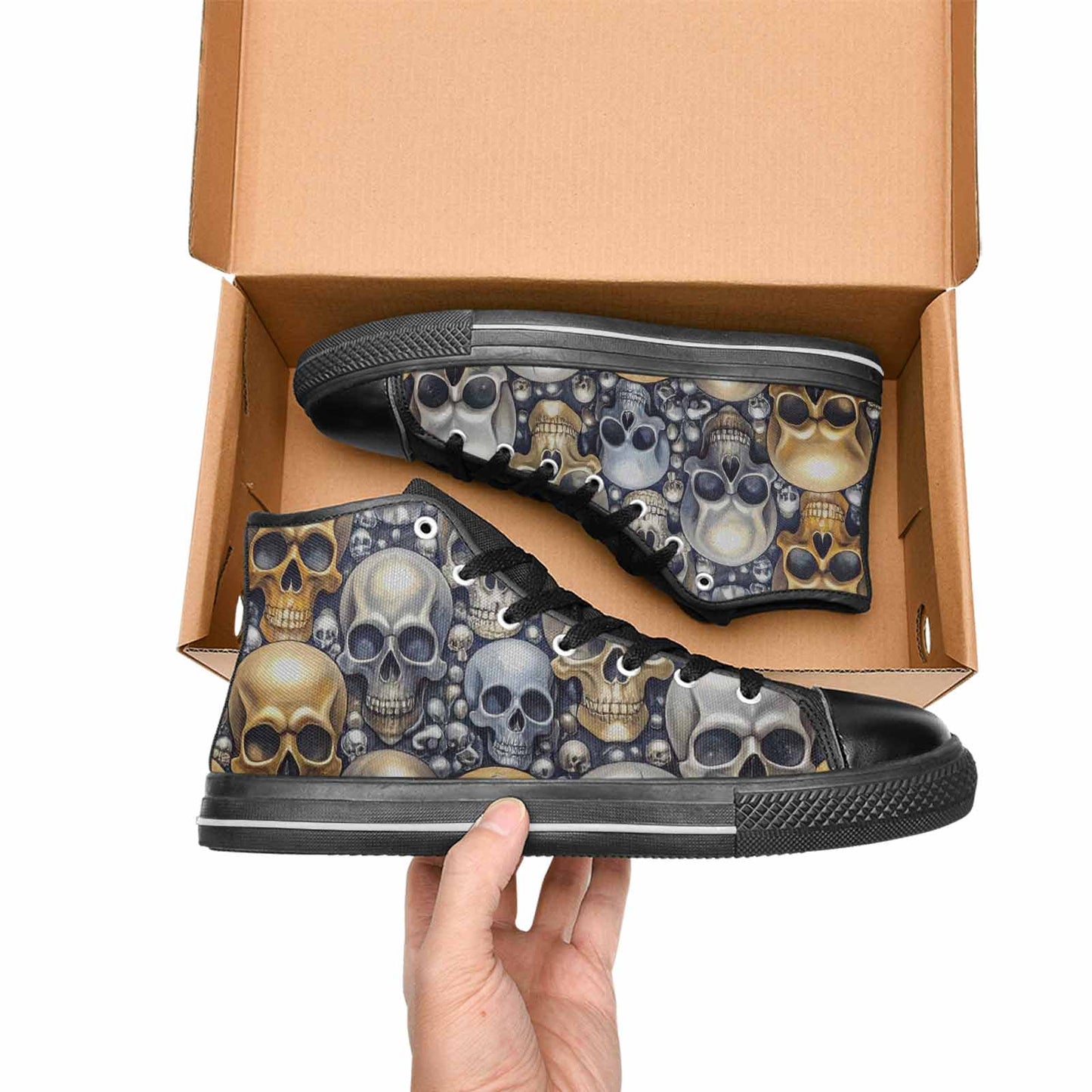 MEN'S Skulls - Metallic-Chrome- High Top Canvas Y2K Custom Shoes