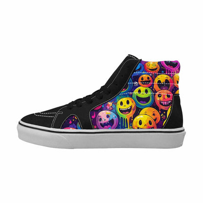 WOMEN'S Yellow Smiley Face High Top Canvas Cottagecore Custom Shoes