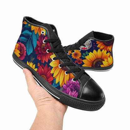 MEN'S Sunflower Skulls Print High Top Canvas Dreamcore Custom Sneakers