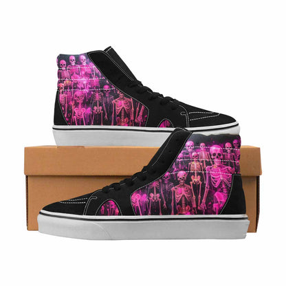 MEN'S Skulls Neon Pink Glow High Top Canvas One Of A Kind Wallpaper Art Custom Art Shoes