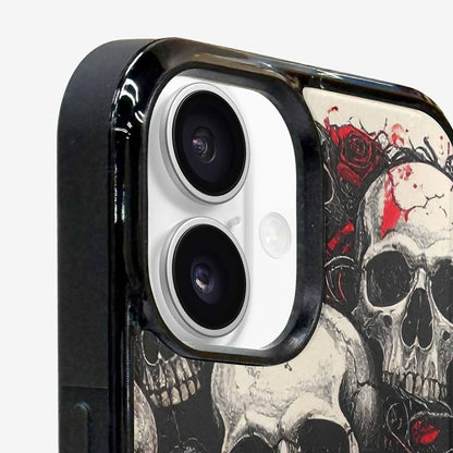 iPhone 16 Plus Case — Skull And Roses Black Red Ink, Custom Printed Phone Case