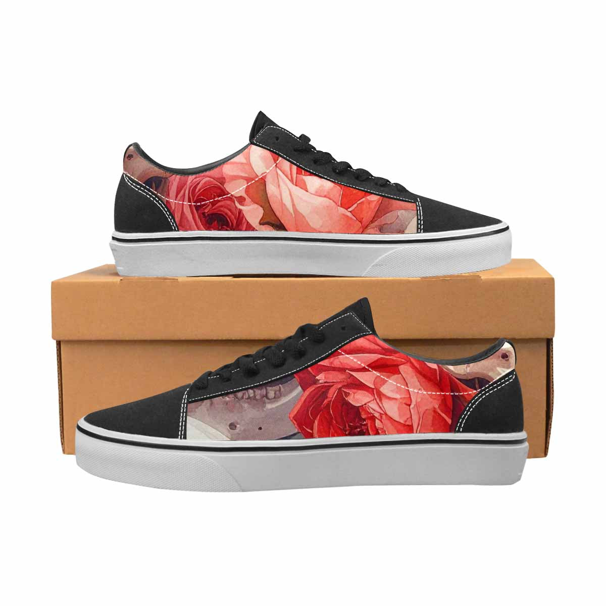 WOMEN'S Skulls Roses Soft Airbrush Canvas Lace-Up Cottagecore Custom Sneakers