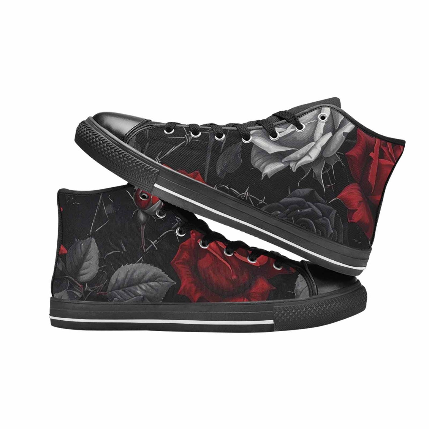 MEN'S Black Gothic Rose High Top Canvas Neon Fantasy Custom Shoes