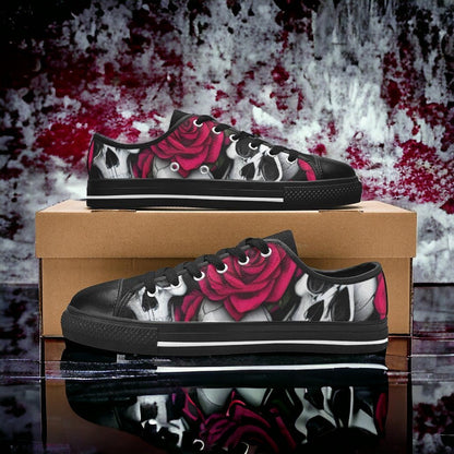 Custom Women's Skulls & Roses high-top canvas shoes with bold all-over art — Freaky Shoes