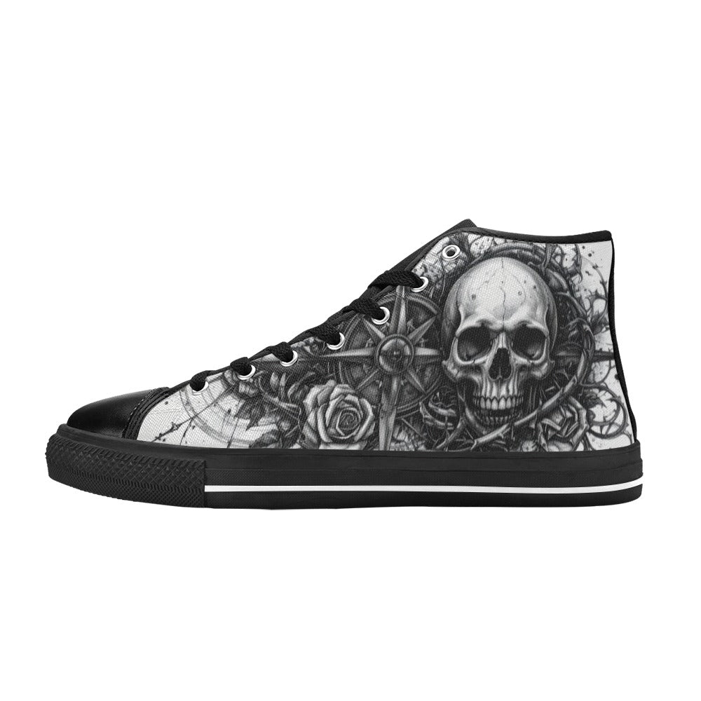 Crown Skull Dark Art Men's Gothic High Top Canvas Shoes | Freaky Shoes®