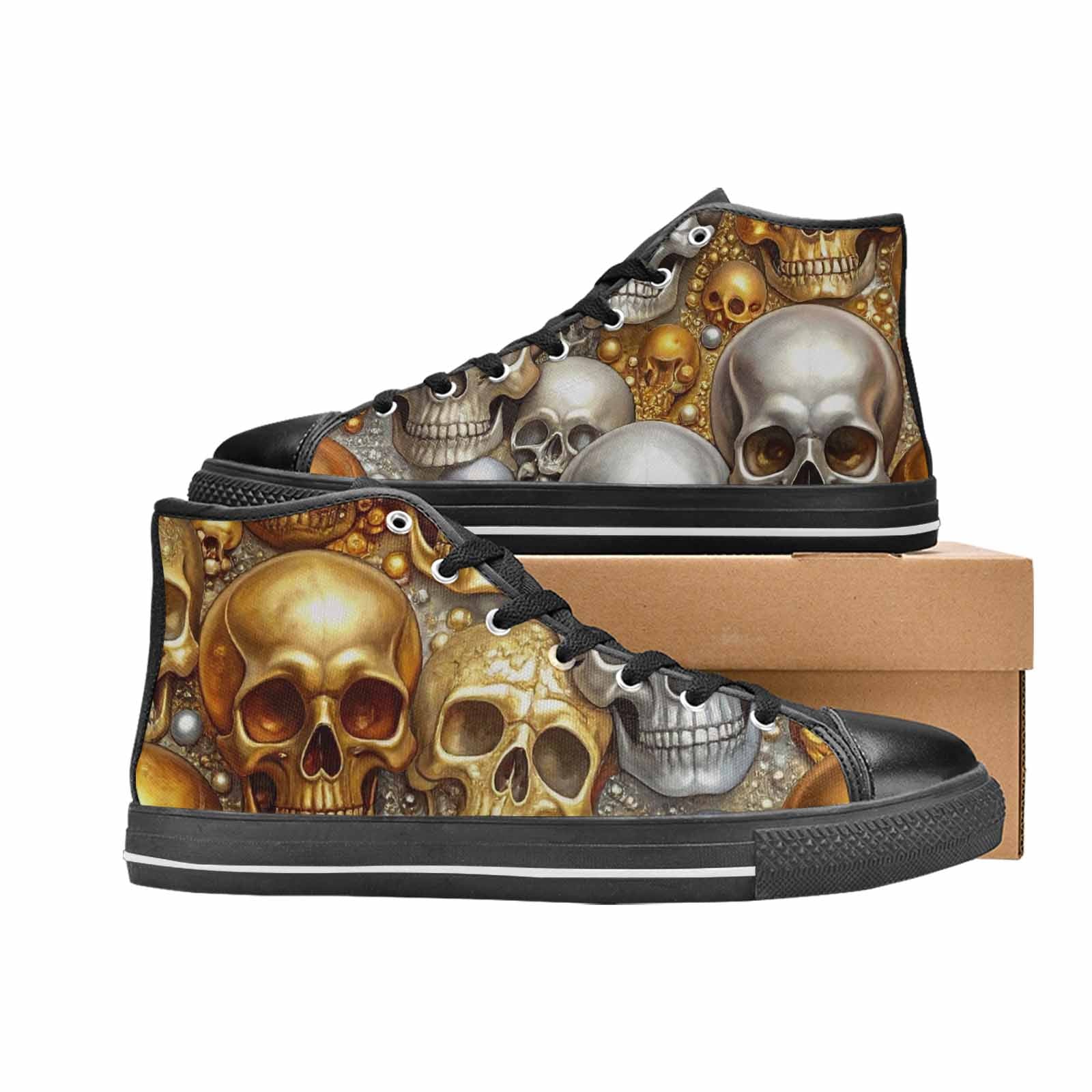 WOMEN'S Skulls - Metallic-Chrome- High Top Canvas Cottagecore Custom Shoes
