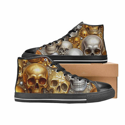 WOMEN'S Skulls - Metallic-Chrome- High Top Canvas Cottagecore Custom Shoes