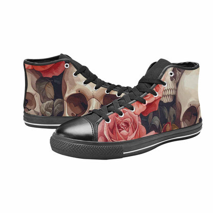 WOMEN'S Skulls Roses Soft Airbrush High Top Canvas Grunge Shoes