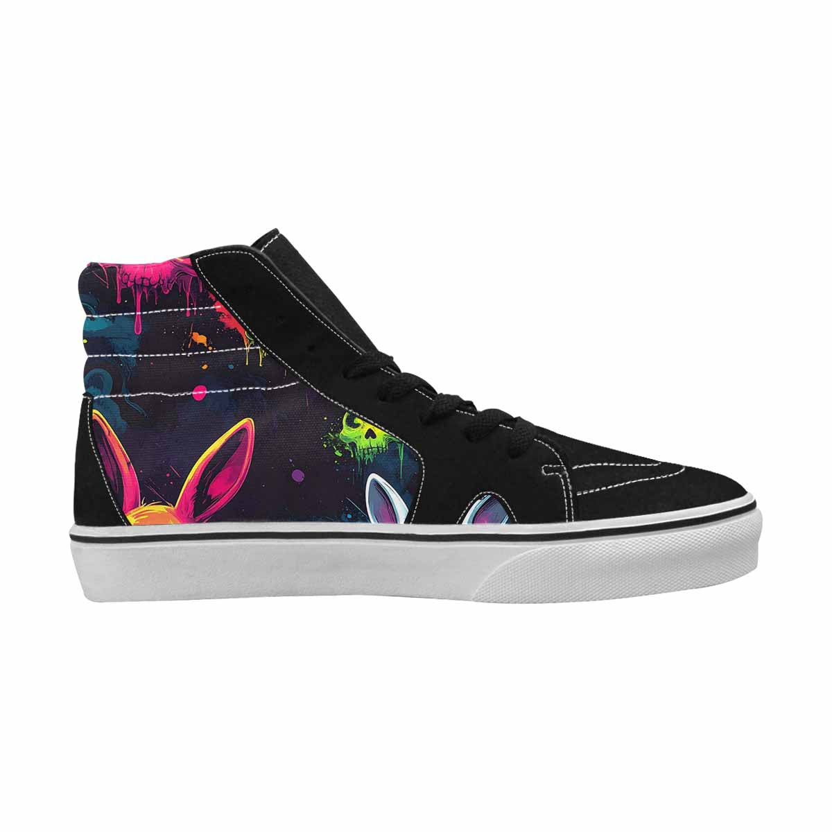 MEN'S Radioactive Ghost Bunny Skull High Top Canvas Wallpaper Art Custom Sneakers