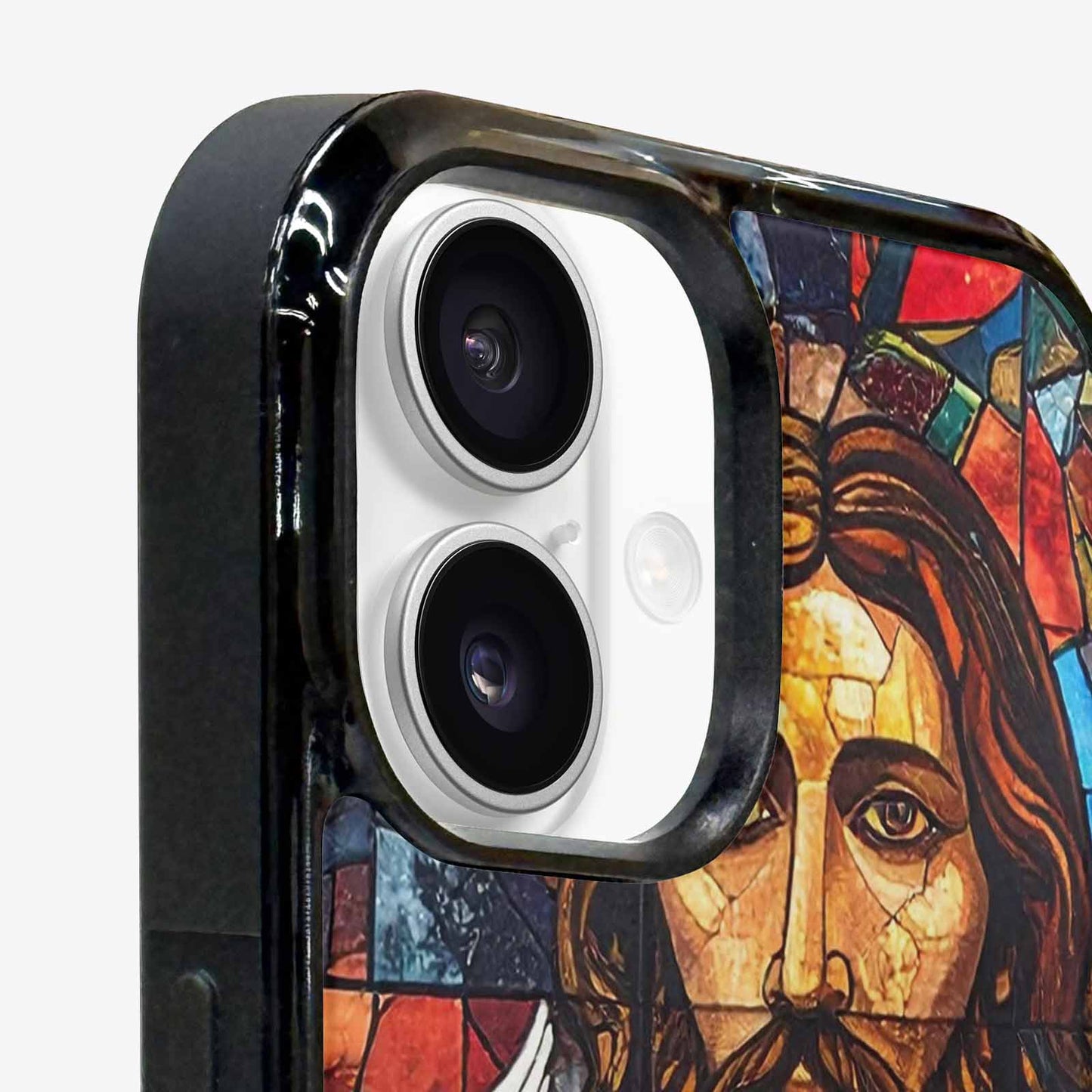 iPhone 16 Plus Case — Jesus Face Small Cross And Faith, Original Design Phone Case