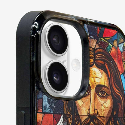 iPhone 16 Plus Case — Jesus Face Small Cross And Faith, Original Design Phone Case
