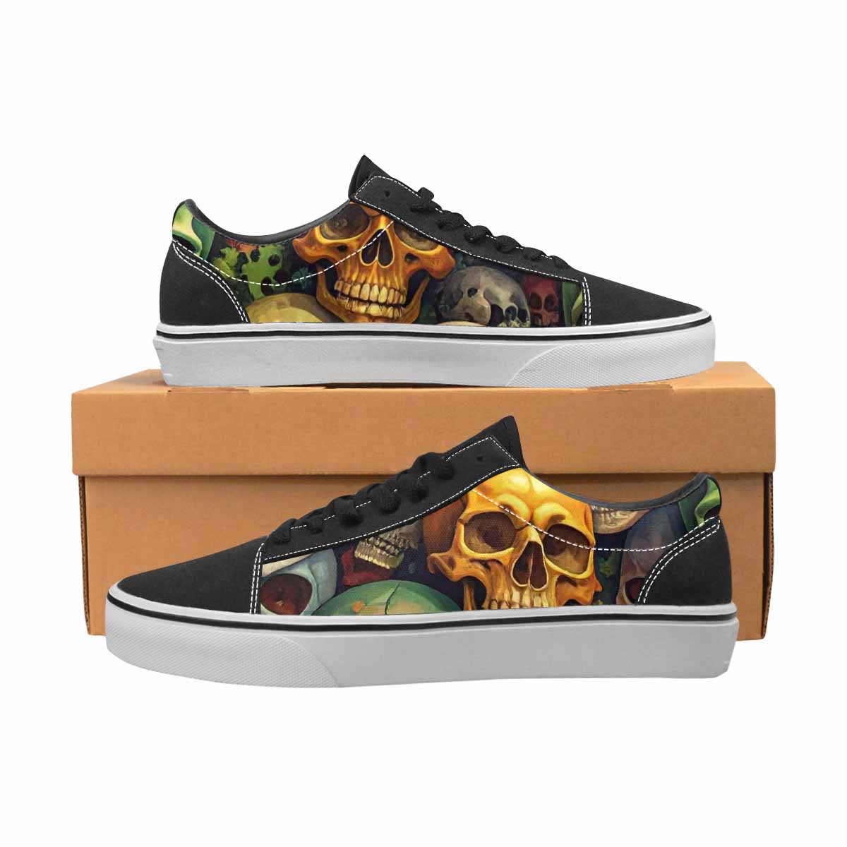 WOMEN'S Skulls  Camo Skulls Lace-Up Canvas Vibrant Chaos Custom Sneakers