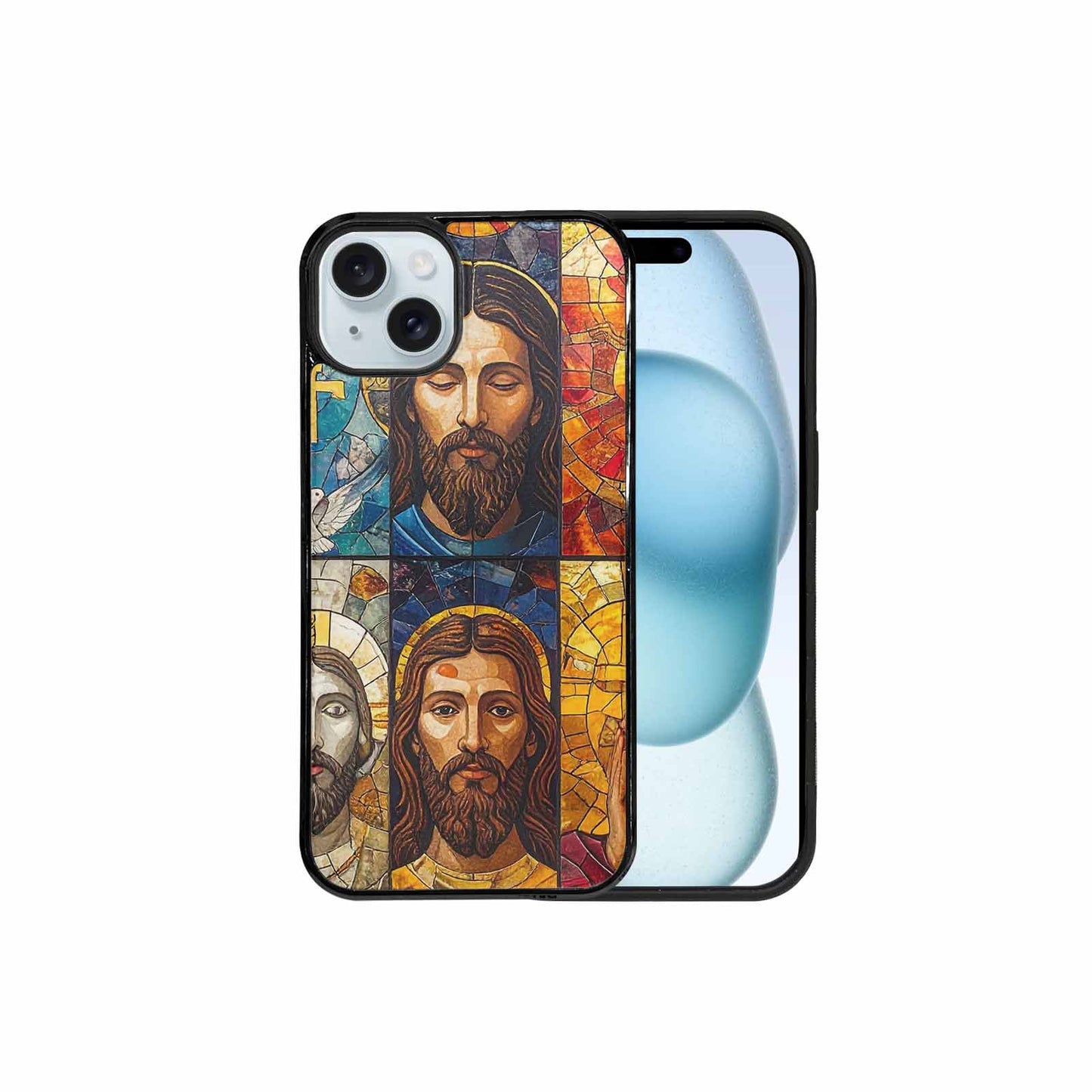iPhone 15 Plus Case — Jesus Face Small Cross And Faith, Custom Designed Case Cover