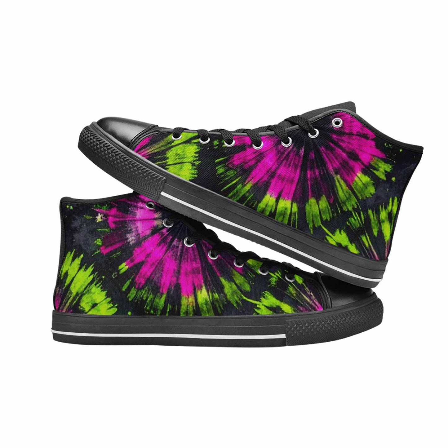 WOMEN'S Acid Wash Tie Dye Neon High Top Canvas Vibrant Chaos Sneakers