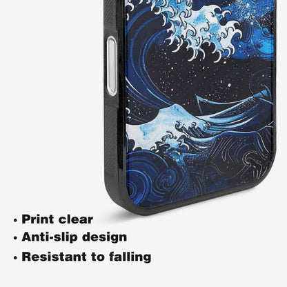 iPhone 16 Plus Case — Nautical Wave Black Blue Ink Wave, Custom Made Phone Cover