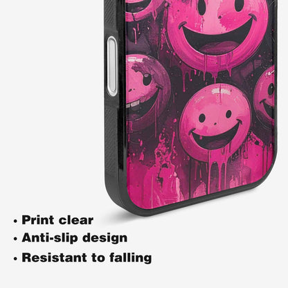 iPhone 16 Case — Melting Moon Smiley Black Pink Ink, Original Design Phone Case