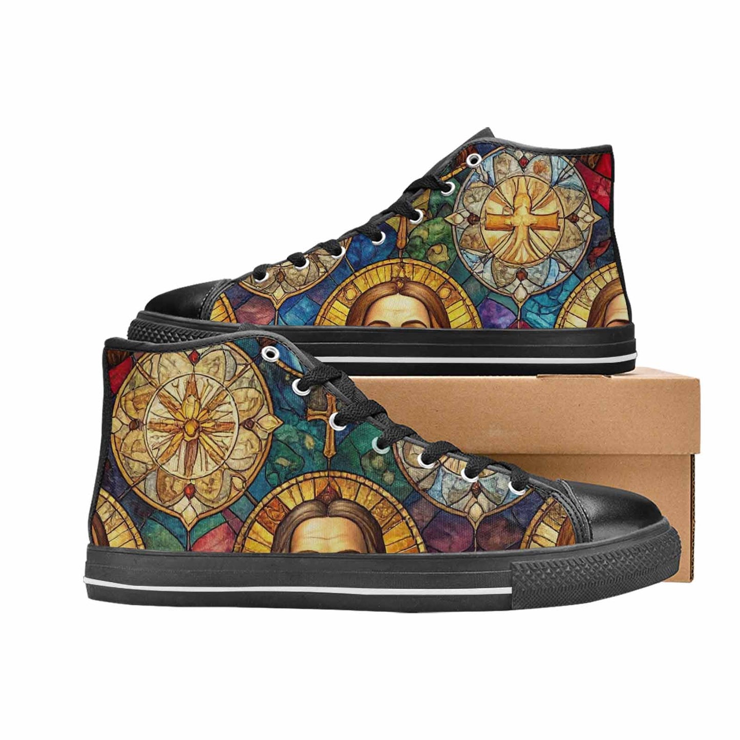 MEN'S Jesus Face Small High Top Canvas Surreal Custom Sneakers