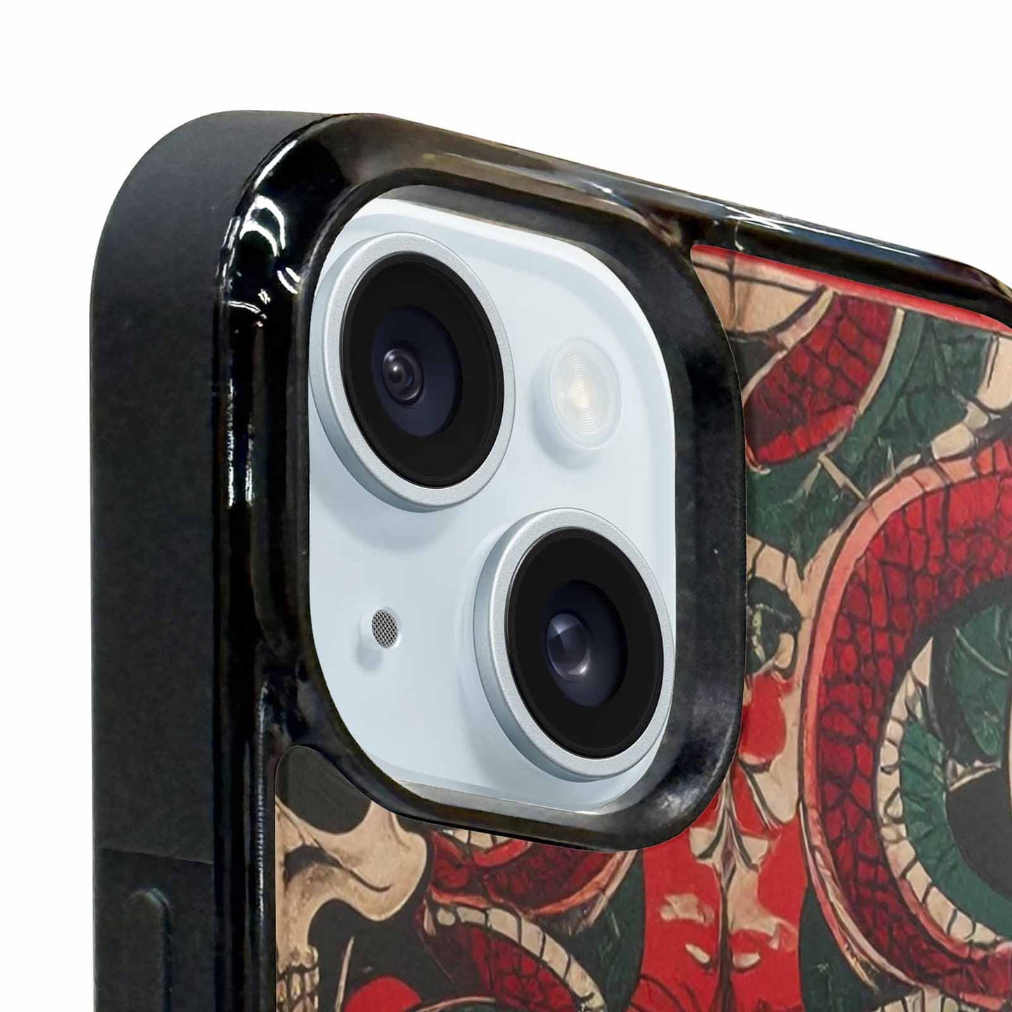 iPhone 15 Plus Case — Traditional Tattoo Style Skulls Entwined With, Custom Art Phone Cover