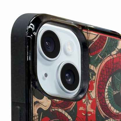 iPhone 15 Plus Case — Traditional Tattoo Style Skulls Entwined With, Custom Art Phone Cover