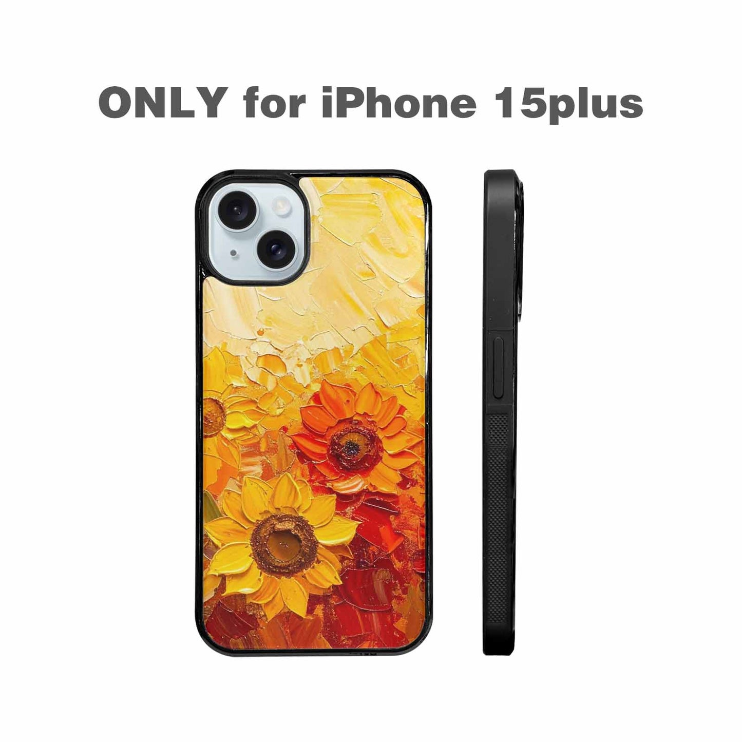 iPhone 15 Plus Case — Impressionist Sunflower Brushstroke Pattern Hundreds Of, Custom Printed Phone Case