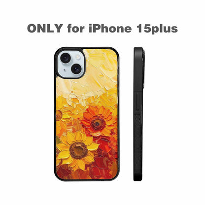 iPhone 15 Plus Case — Impressionist Sunflower Brushstroke Pattern Hundreds Of, Custom Printed Phone Case