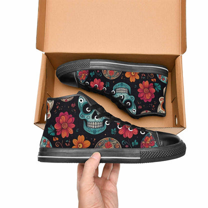 WOMEN'S Dia De Los Muertos Sugar Skull High Top Canvas Vivid Shoes