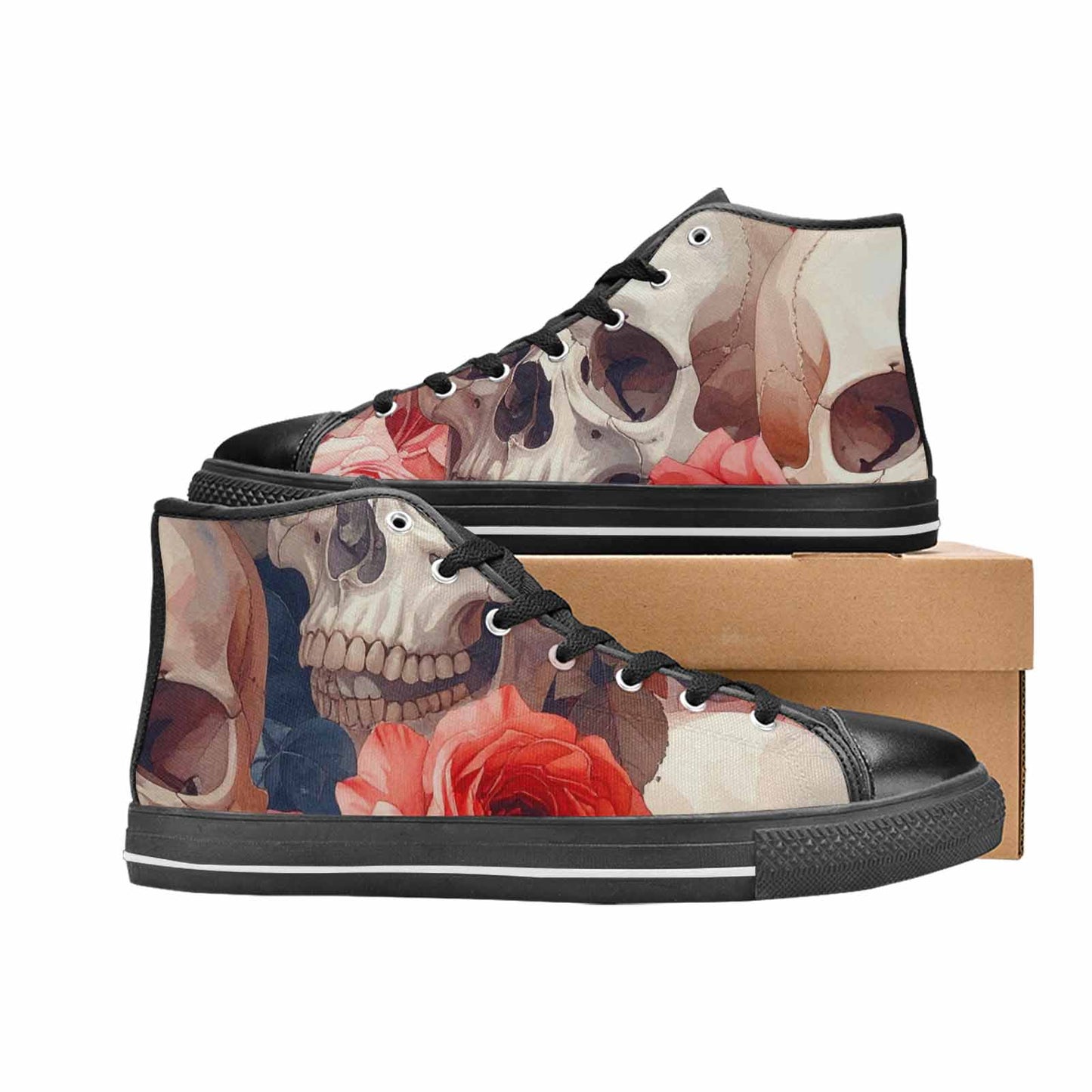 WOMEN'S Skulls Roses Soft Airbrush High Top Canvas Aesthetic Shoes