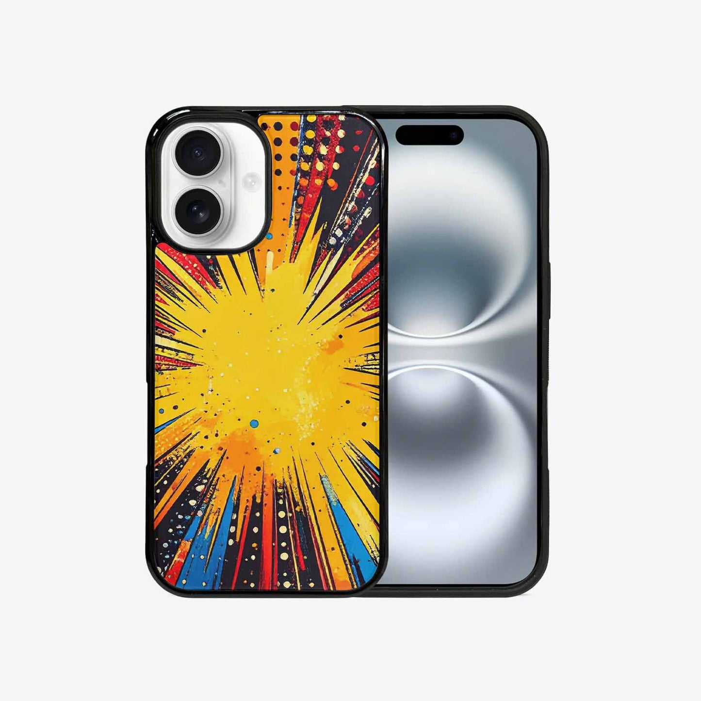 iPhone 16 Case — Comic Halftone Comic Bursts Pattern Hundreds, Custom Designed Case Cover