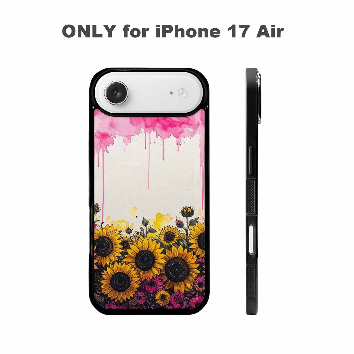 iPhone 17 Air Case — Sunflower Burst Black Pink Ink Floral, Custom Made Phone Cover
