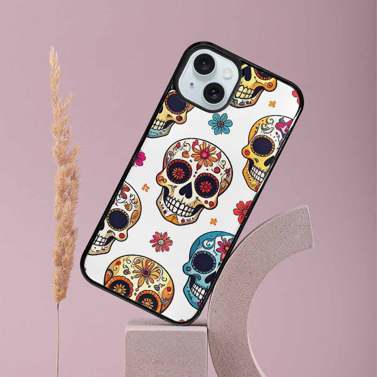 iPhone 15 Plus Case — Vibrant Skull Seamless, Personalized Phone Case