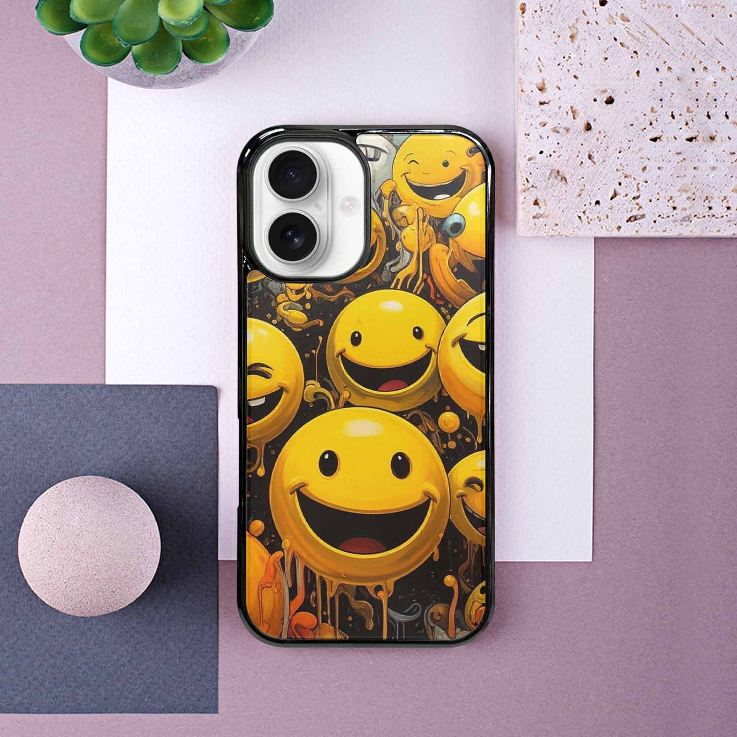 iPhone 16 Case — Melting Moon Smiley Red Splatt, Original Design Phone Case
