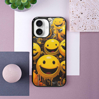 iPhone 16 Case — Melting Moon Smiley Red Splatt, Original Design Phone Case