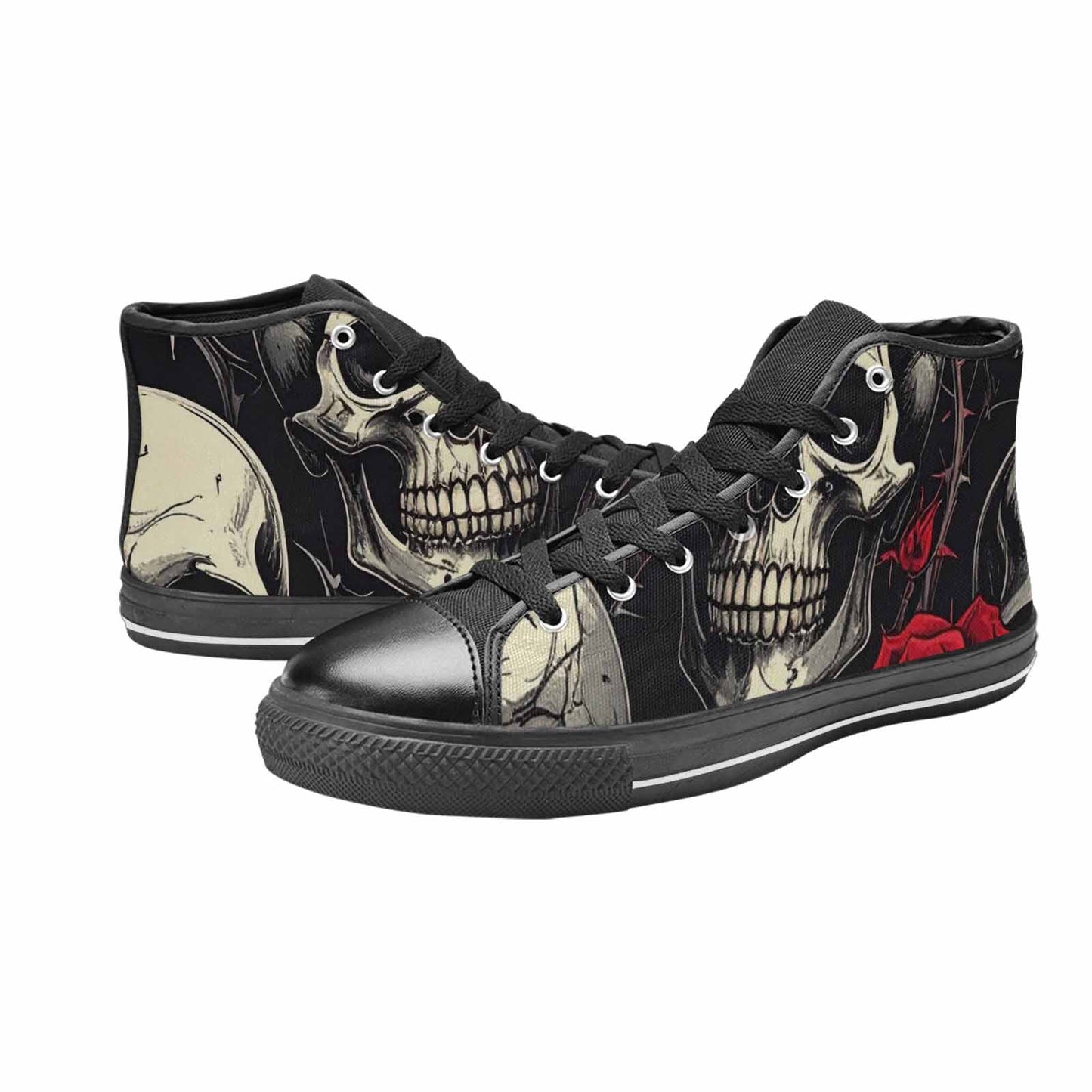 WOMEN'S Ornate Gothic Skulls Roses High Top Canvas Aesthetic Custom Sneakers