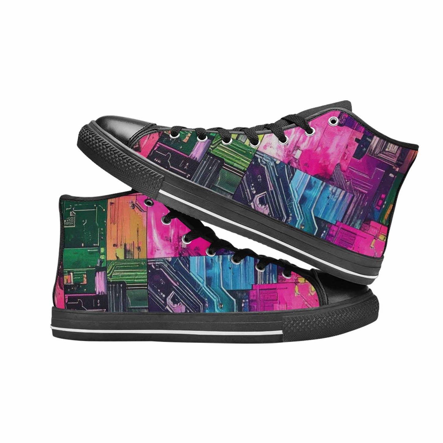 WOMEN'S Circuit Board Cyberpunk High Top Canvas Wallpaper Art Custom Sneakers