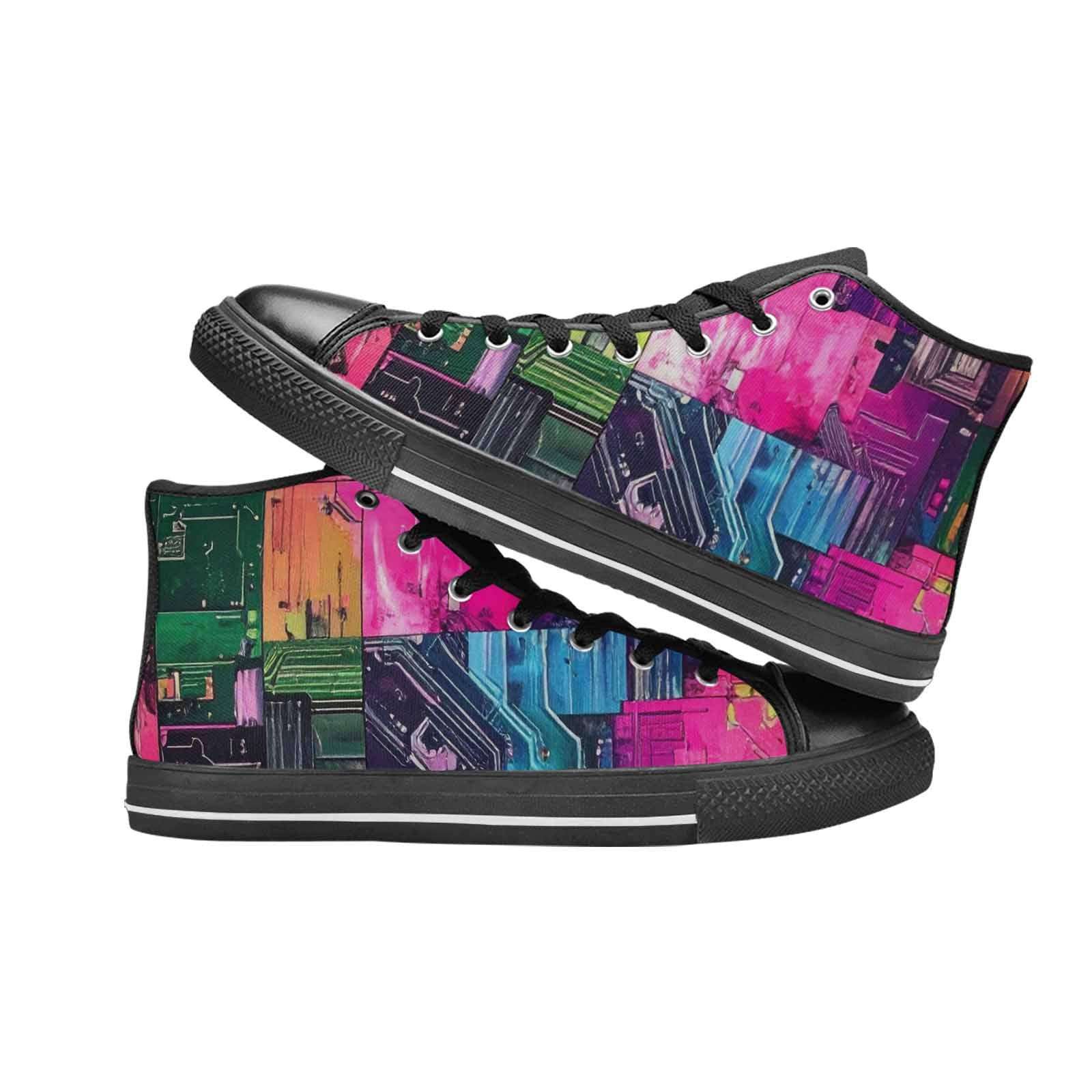WOMEN'S Circuit Board Cyberpunk High Top Canvas Wallpaper Art Custom Sneakers