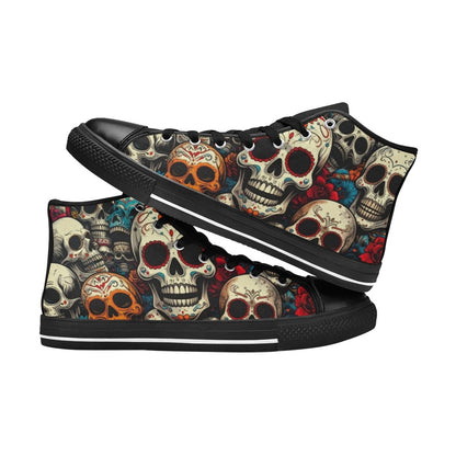 WOMEN'S Aggressive Halftone Sugar Skull High Top Canvas Surreal Custom Shoes