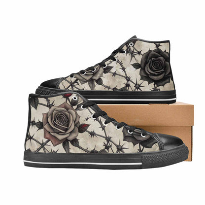 MEN'S Black Gothic Rose High Top Canvas Neon Fantasy Shoes