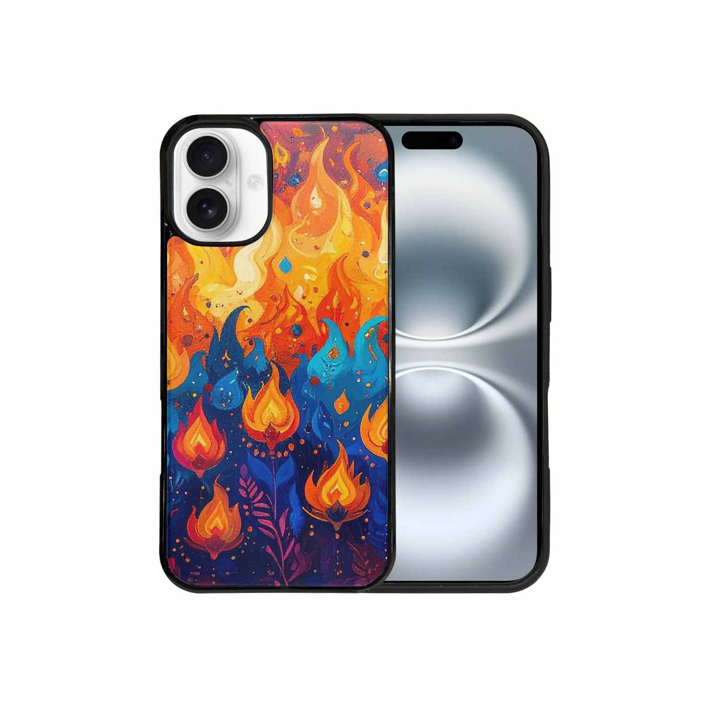 iPhone 16 Plus Case — Flame Burst Full Color Vibrant Flame, Custom Printed Phone Case