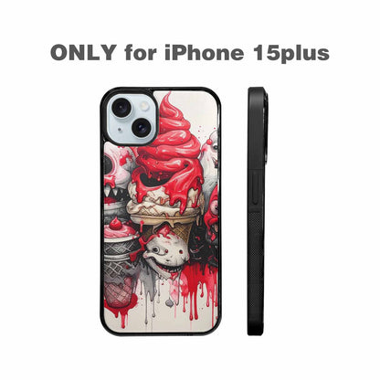 iPhone 15 Plus Case — Ice Cream Monsters Black Red Ink, Custom Print Case Cover
