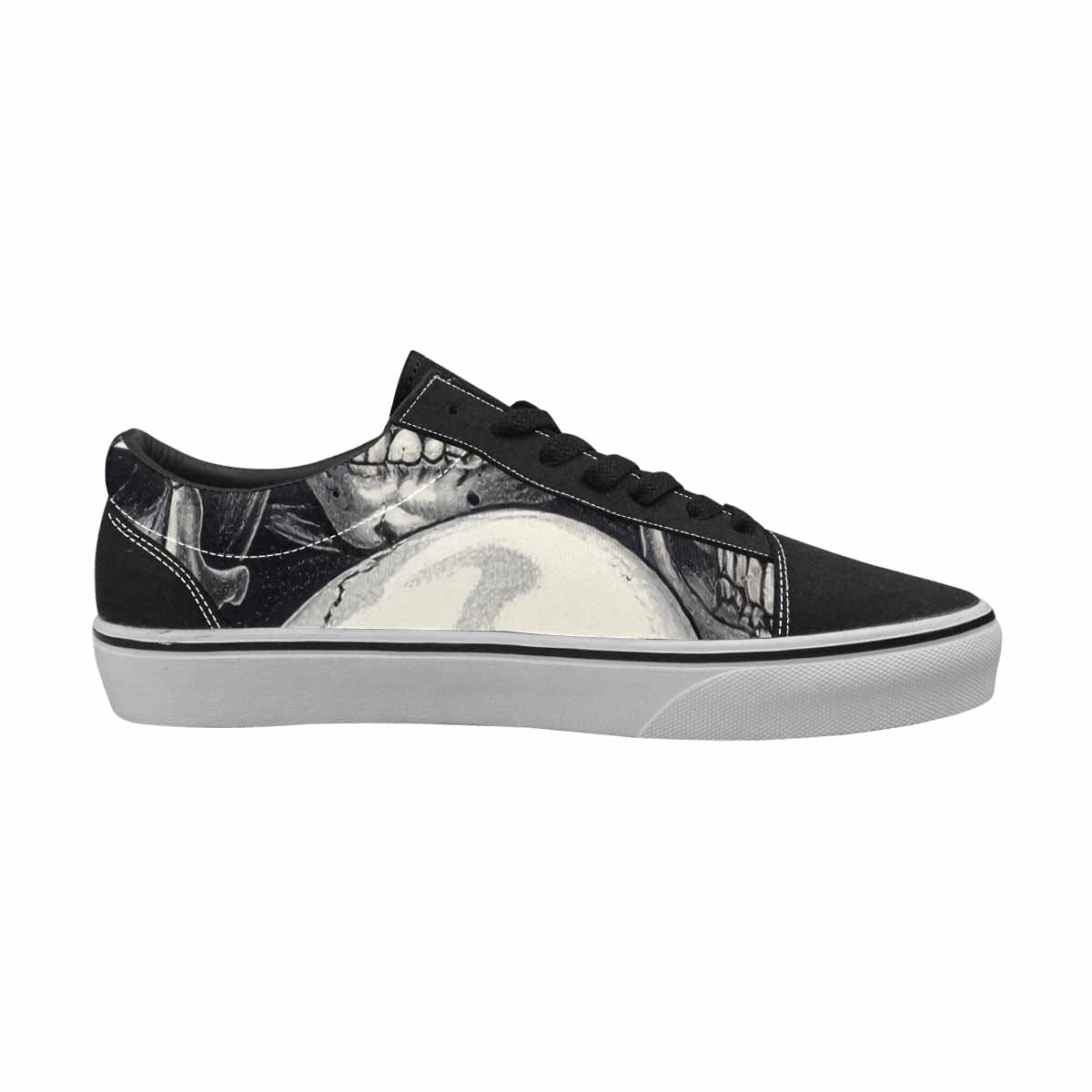 WOMEN'S Skulls Roses Pen Ink Canvas Lace-Up Neon Fantasy Custom Shoes
