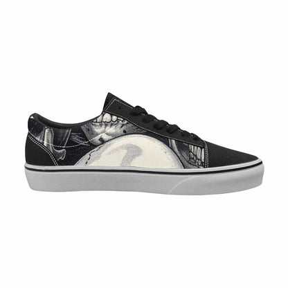 WOMEN'S Skulls Roses Pen Ink Canvas Lace-Up Neon Fantasy Custom Shoes
